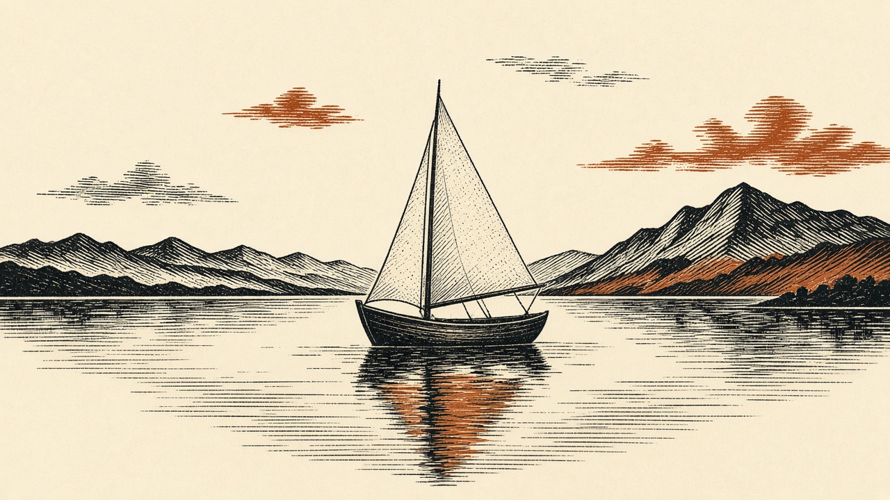 A small boat whose hull limit is drawn as clearly as the sail. Illustration for What Trading Taught Me About Systems and Risk.